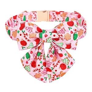 Maca Bates Christmas Pink Dog Collar with Sailor Bow Tie for Small Girl Boy Dogs,Cute Gingerbread,Tree Pattern, Breakaway Adjustable Durable Collars,Winter for Male Female Puppy