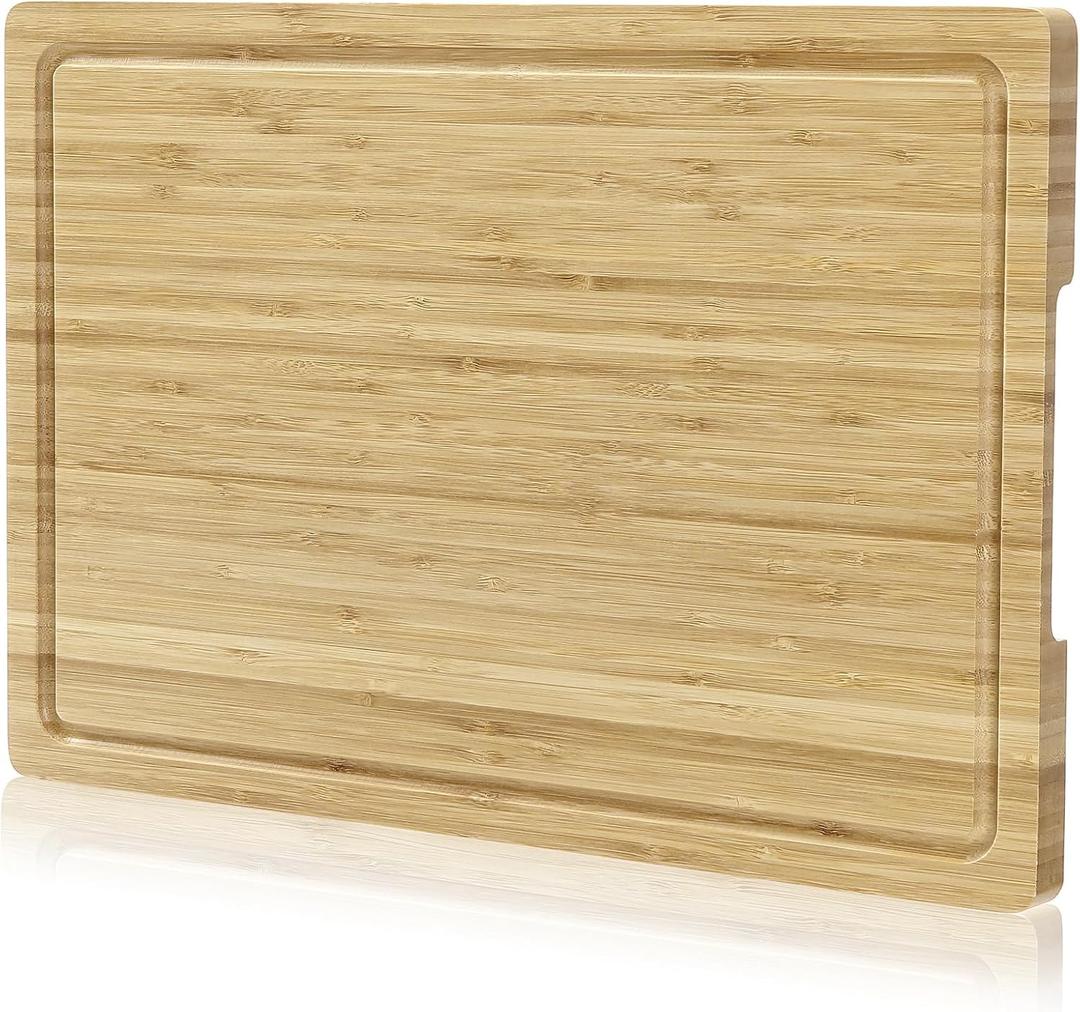 Bamboo Wood Cutting Board for Kitchen, 18"x12" Large Chopping Board, Wooden Cheese Charcuterie Board, with Side Handles and Juice Grooves