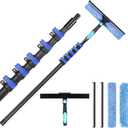 DOBEN 24-Foot Carbon Fiber Window Cleaner Tool with Telescopic Extension Pole, Rotating Scrubber & Squeegee - Durable Lightweight Design for Indoor/ Outdoor Glass Cleaning