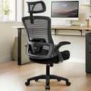 NEO CHAIR Office Desk Chair Gaming Computer High Back Support Mesh Comfy Seat with Adjustable Ergonomic Headrest Lumbar Rolling Flip-up Armrests and Wheels (Black)