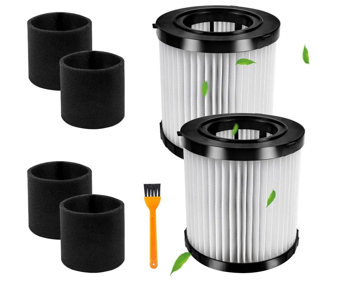 Smilefil 2-Pack DCV5801H HEPA Replacement Filters Compatible with DEWALT DCV580H (Cordless) & DCV581H 20V MAX Wet/Dry Vacuum, Washable & Reusable with 4 Foam Sleeve Filters & 1 Brush