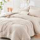 Beige Queen Comforter Set Seersucker 7 Pieces, All Season Luxury Bed in a Bag for Bedroom, Bedding Set with Comforters, Sheets, Pillowcases & Shams, 88''x88''