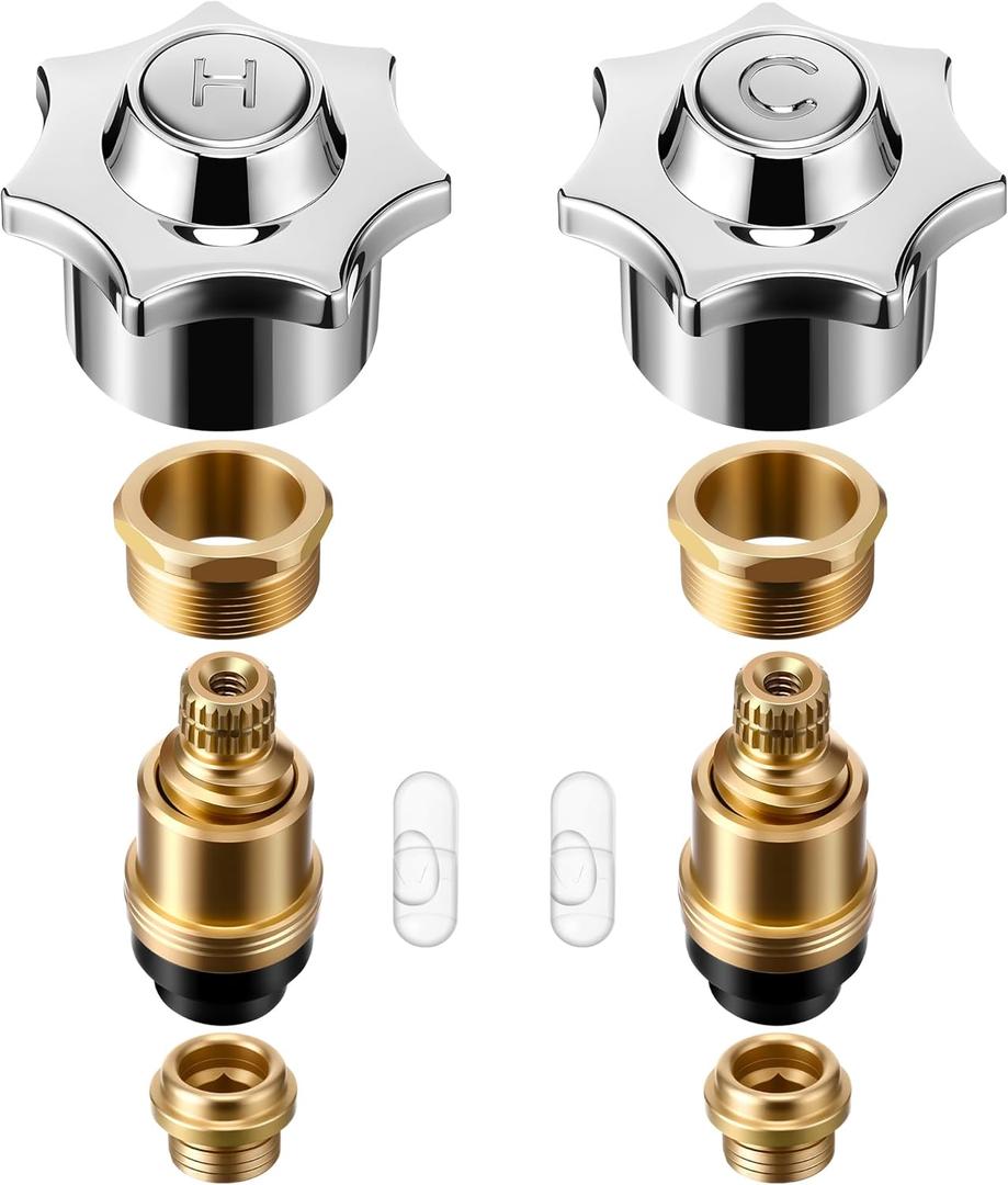 Complete Faucet Rebuild Trim Kit, Compatible with American Standard Heritage Aquaseal 2 Handle Faucets, Hot and Cold Stem Handle Repair Kit, Brass & Chrome