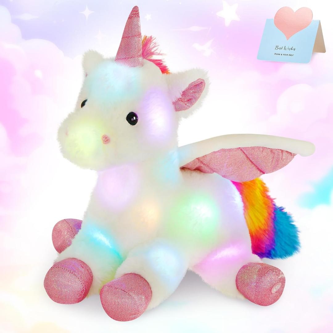 CozyWorld 16.5" White Light up Unicorn Stuffed Animal Glowing Soft Plush Toys Decor Birthday Christmas Children's Day Gifts for Toddlers Boys Girls Kids