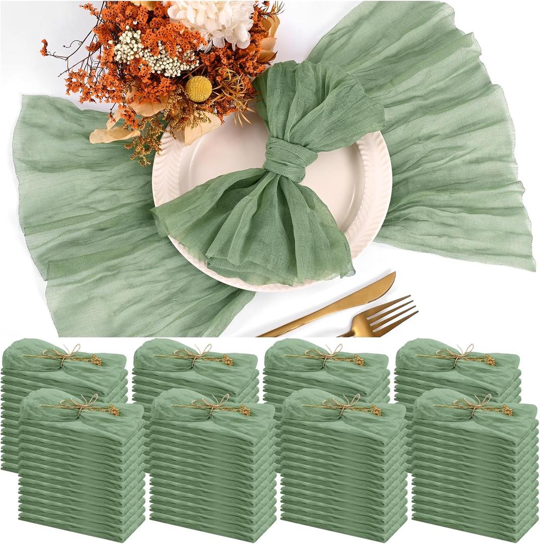 Teruntrue 100 Pack Sage Green Cheese Cloth Napkins Gauze Napkin Cloth Bulk Set of 100 Washable Boho Dinner Table Napkins for Wedding Party Baby Shower Birthday Party Decorations20 x 20 Inch