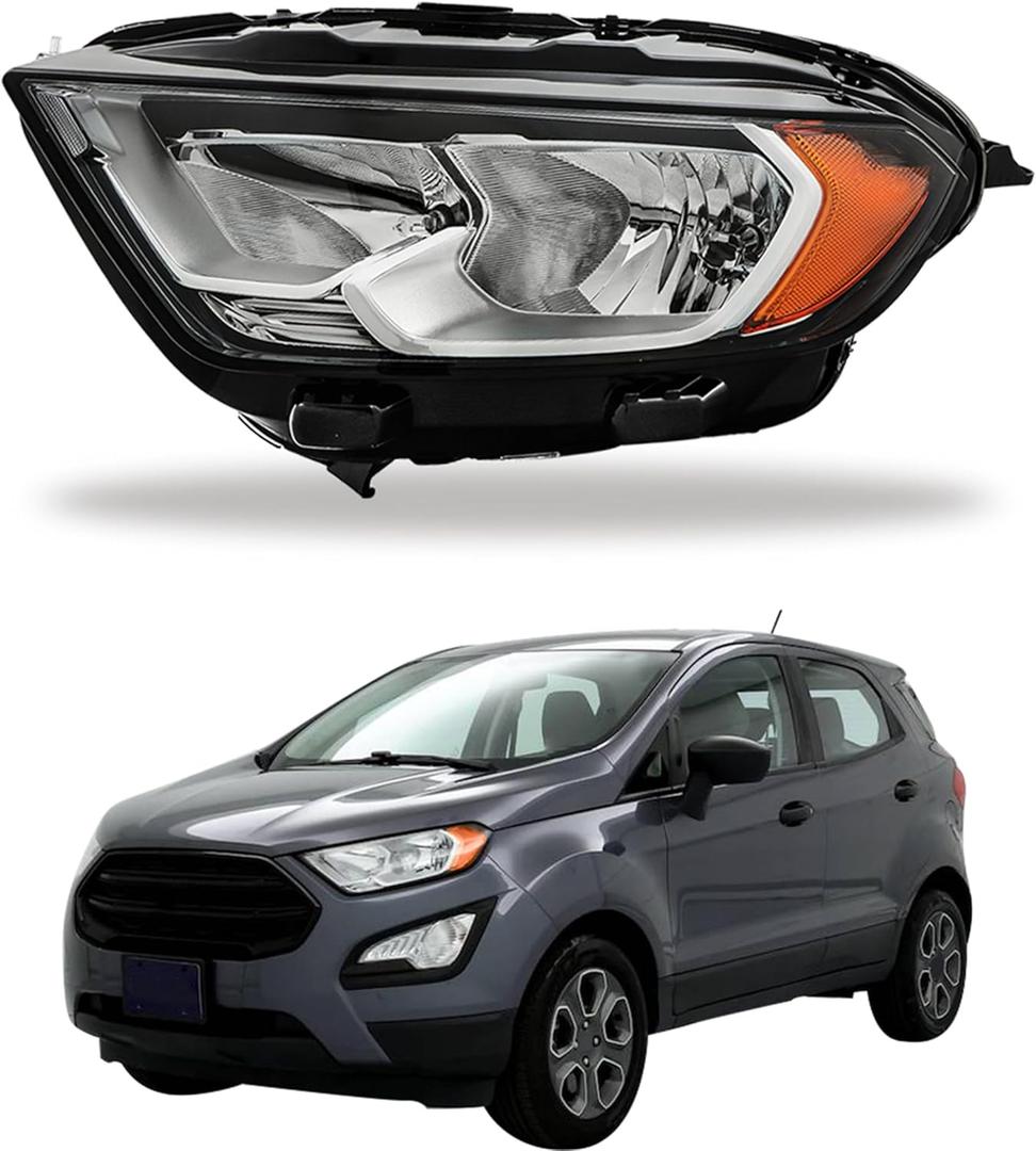Driver Side Headlights Assembly Halogen Replacement for EcoSport 2018-2022 Housing Black Lamp LH 1PC FO2502374