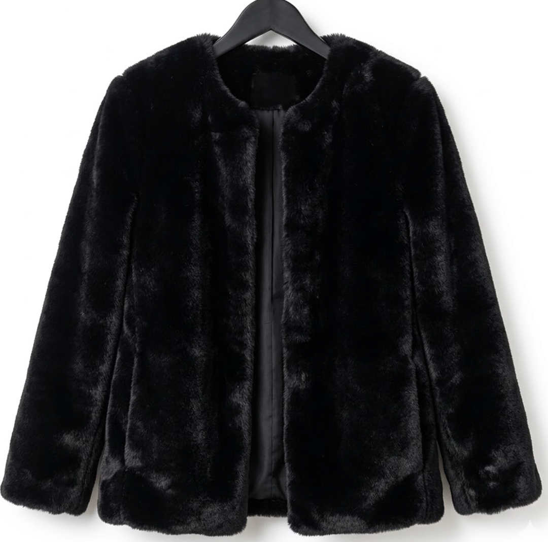 Fur Jacket Black Color, L