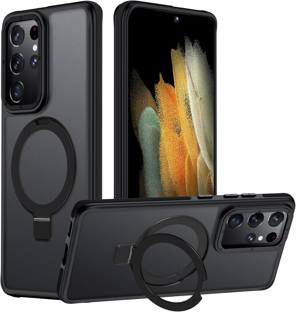 for Samsung Galaxy S21 Ultra Case, Magnetic Adjustable Ring Stand [Fit for Magsafe], [Military-Grade Shockproof Protection] Phone Case for S21 Ultra Case with Kickstand&Ring Holder (Black)