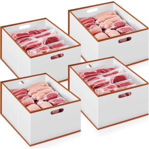 Chunful 4 Pcs Collapsible Freezer Organizer Bins with Handles 11. 7 x 15. 7 x 7. 9 Inch Water Resistant Deep Chest Freezer Organizer Bins