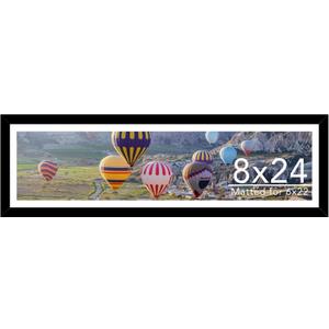 JCJMY 8x24 Picture Frame with 6x22 Mat, Panoramic Picture Frame Display Photo 6x22 with Mat or 8 x 24 Without Mat, Wall Hanging Large 8 by 24 Poster Frame with Plexiglass, Black