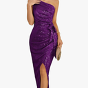 GRACE KARIN Women Sleeveless One Shoulder Sequin Dress Sparkly Glitter Wrap Dress Cocktail Wedding Maxi Dresses with Slit, 2XL