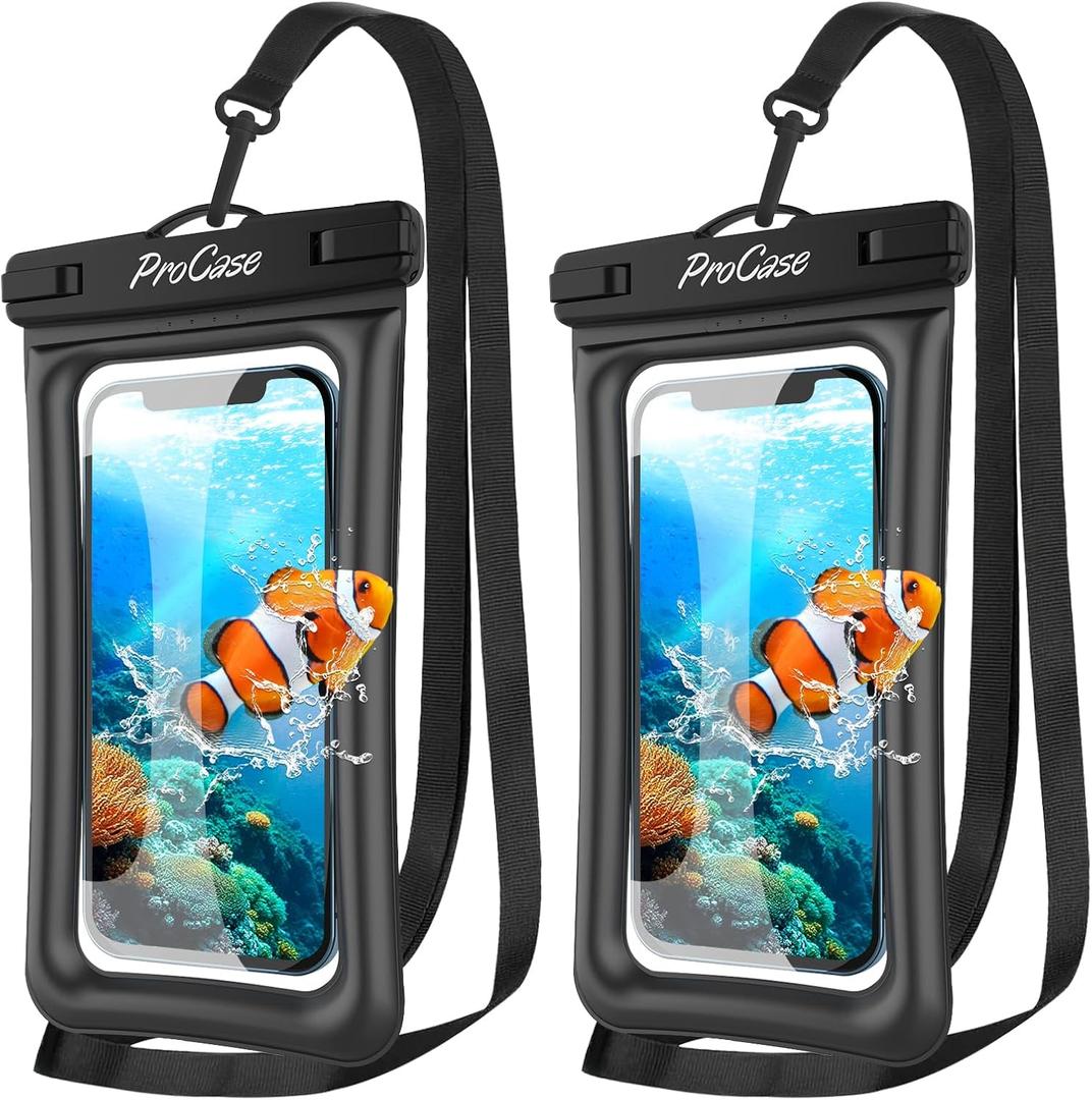 ProCase [Floatable] 2 Pack Floating Waterproof Phone Pouch Up to 7", IPX8 Underwater Phone Case Dry Bag for iPhone 16 15 14 13 12 11 Pro Max Xs Max XR X 8 7 Plus SE/Galaxy S24 S23 S22 -Black/White