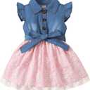 Toddler Girl Clothes Denim Tulle Dresses Baby Summer Tutu Sundress Outfit Toddler Princess Dress for Girls (4-5T, Floral Coral)