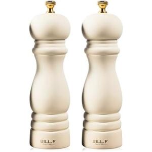 BILL.F Salt and Pepper Grinder Wooden Pepper Mill Grinder White Salt Pepper Shakers Set of 2 with Adjustable Ceramic Rotor- 7 Inch