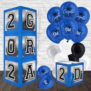 DAZONGE Graduation Party Decorations 2022 - Set of 4 Blue Balloon Boxes with 25 Latex Graduation Balloons - So Proud of You Graduation Decorations for Any Grades Ceremony DAZONGE Graduation Party Decorations 2022 - Set of 4 Blue Balloon Boxes with 25 Latex Graduation Balloons - So Proud of You Graduation Decorations for Any Grades Ceremony