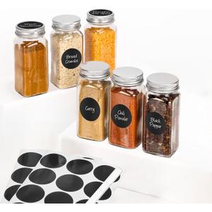 6Pcs Spice Jars with Label, 4oz Empty Square Seasoning Containers, Spice Jars with Shaker Lids, Small Spice Bottles for Salt, Herbs, Sugar, Pepper, Seasoning Jars for Spice Rack, Cabinet, or Drawer (Silver)