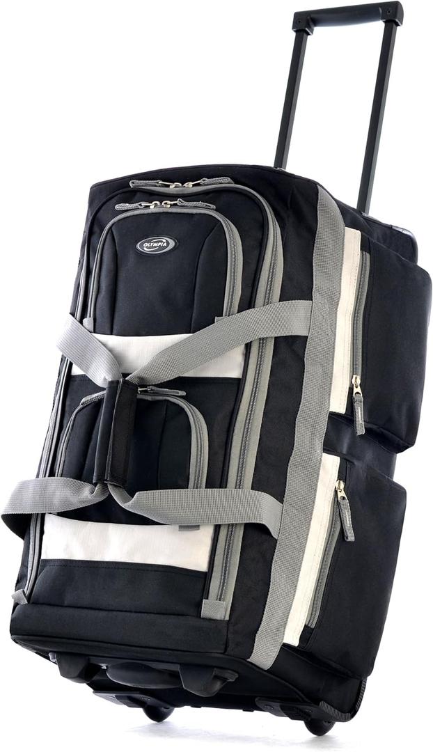 Olympia U.S.A. 33 inch Jumbo Size 8 Pockets Wheeled Rolling Duffel Bag Water Resistant Luggage Lightweight Travel Suitcase with Retractable Handle, Blac