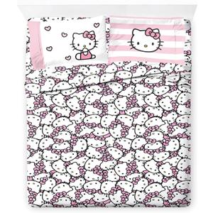 Jay Franco Sheet Set with Fitted, Flat Sheets & Pillow Cover - Ultra-Soft Bedding with Pillowcase for Room Decor, Multi - Hello Kitty, 4 Piece Queen