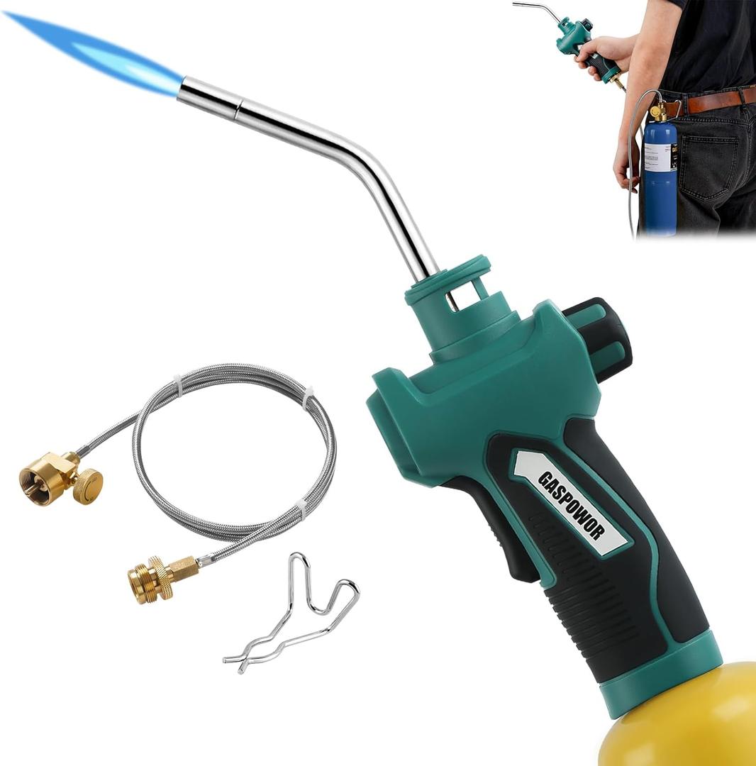 Propane Torch Head with igniter, Trigger Start Blow Torch with Cylinder Clip & Stainless Steel Hose, Welding, Soldering ((Fuel not included)