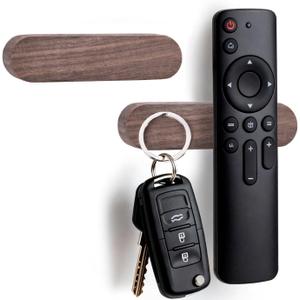 Magnetic Key Holder Adhesive for Wall 2 Pack - Wooden Magnetic Remote Holder Magnet Key Chain Holder Wall Mount for Kitchen, Living Room, Strong Hold for Keys, Car Fobs, Knives