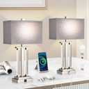 Silver Lamps Set of 2, 3-Way Lighting Modes Bedside Lamps for Nightstand, Bedroom Table Lamps with USB Charging Port & Type C, 23" Silver Table Lamp for Living Room, 2 Bulbs Included