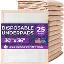 Premium Disposable Chucks Underpads 25 Pack, 30" x 36" - Highly Absorbent Bed Pads for Incontinence and Senior Care - Peach Color - Leak Proof Protection