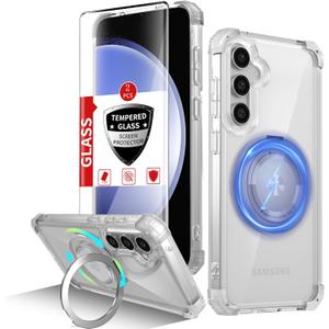 Magnetic for Samsung Galaxy S23 FE Case Compatible with MagSafe Wireless Charging,with 2 Screen Protectors,S23 FE Phone Case with 360Kickstand Shockproof Military Grade Drop Protection Clear