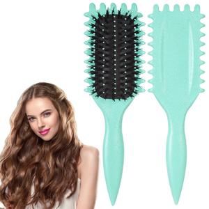 Curl Defining Brush, Green - Hair Brush for Combing and Shaping Men's and Women's Curls to Reduce Pulling, Nylon Bristles, Oblong, Flexible, Curl Enhancing, Unisex, 1 Count