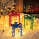 SANHSEHOME Set of 3 Christmas Lighted Gift Boxes, 140 LED Light Up Present Boxes for Christmas Decorations Indoor Outdoor Yard Xmas Tree Holiday Party Lawn Porch Home Decor (3 Colored Bow)