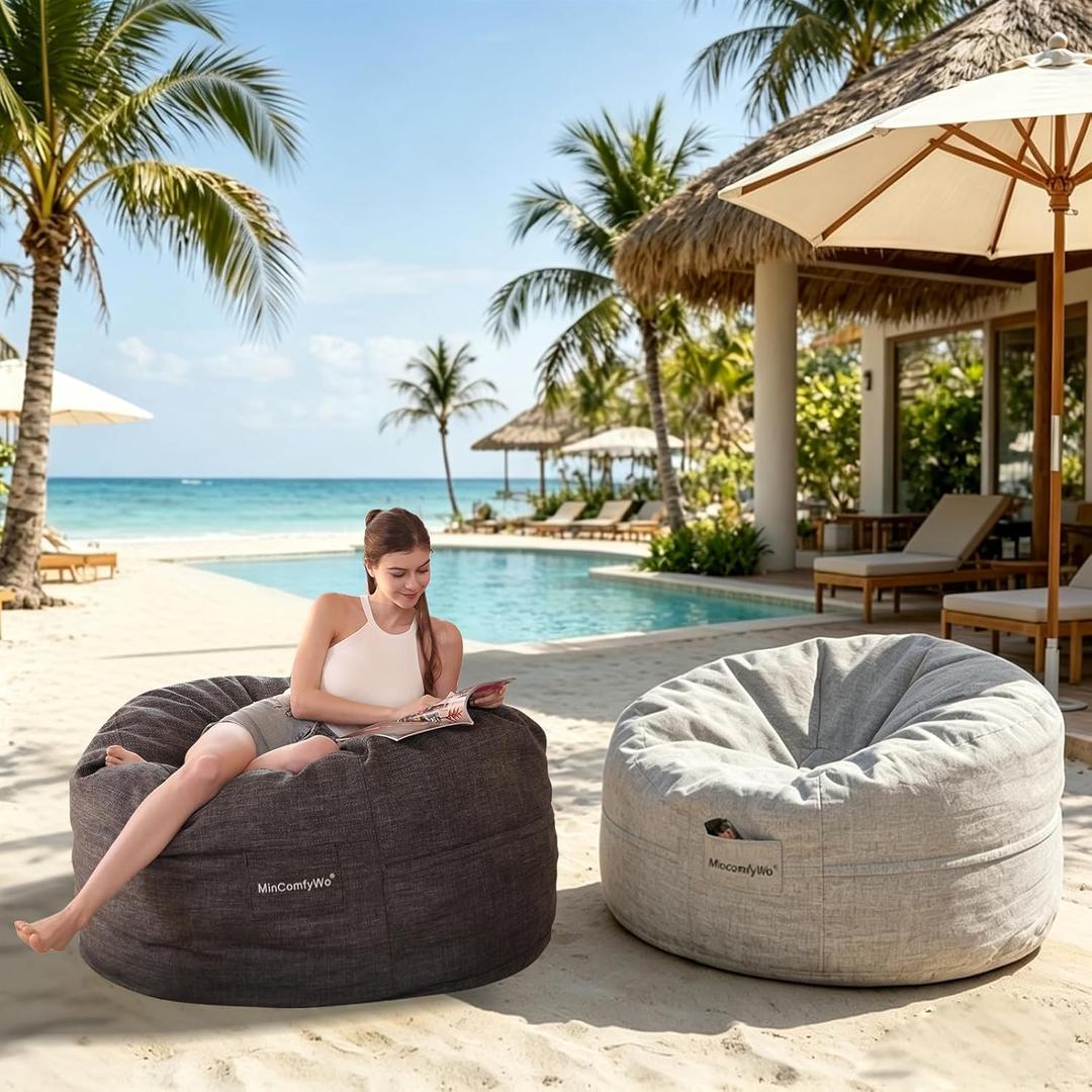 4FT Bean Bag Chair for Adults, Oversized Bean Bag Sofa, Soft Supportive Bean Bags with Durable Removable Cover for Living Room, Bedroom, Gaming Room, Kids & Teens-Cover-Olefin-Dark Grey