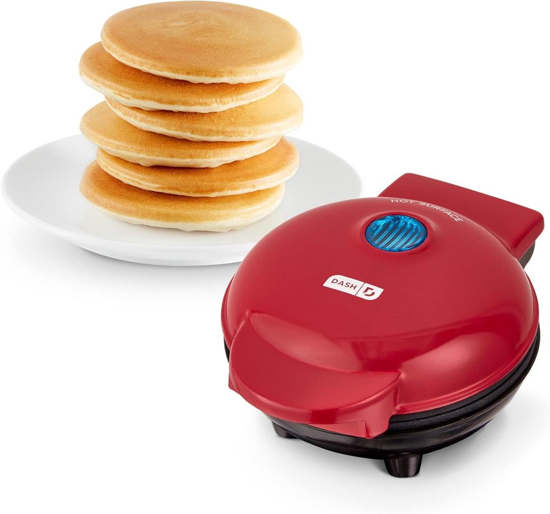 DASH Mini Maker Electric Round Griddle for Individual Pancakes, Cookies, Eggs & other on-the-go Breakfast, Lunch & Snacks with Indicator Light + Included Recipe Book - Red 
