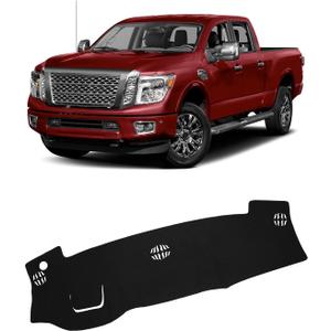 FIILINES Dash Cover for Nissan Titan for 2016-2024, Dashboard Mat Cover Titan Accessories Sunshade Nonslip Mesh Protector No Glare Black