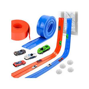15 Ft Flexible Race Car Track for Kids, Double-Sided Racetrack with Suction Cups, Compatible with 1:64 Diecast Cars,Portable Roll Up Track Toy,Gift for Boys Girls Ages 3+