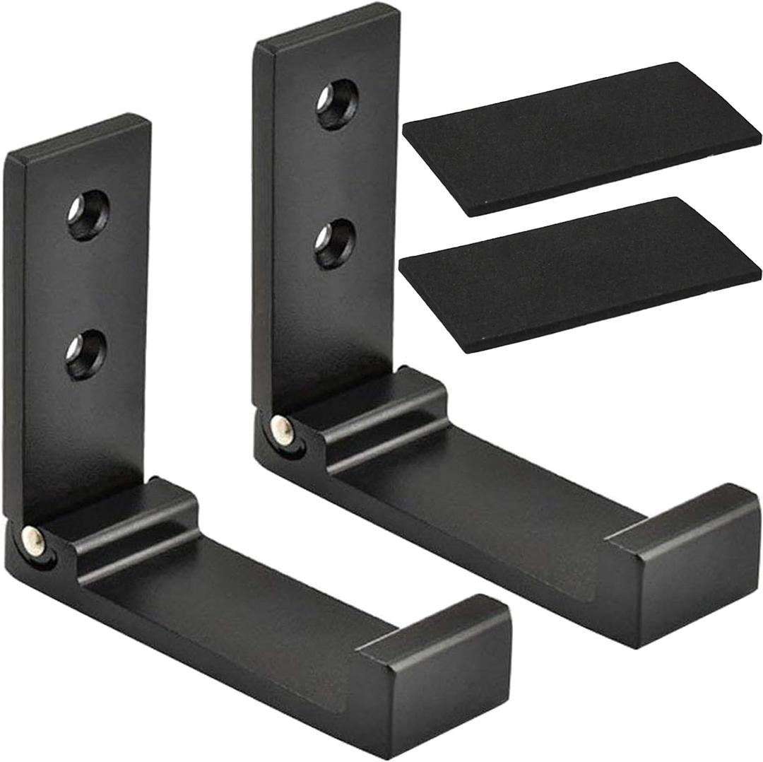 Folding Coat Hooks, Foldable Wall Hooks for Hanging Aluminum Alloy Cloth Hanger Coat Hanger Headphones Holder Headset Wall Hanger Hook- Pack of 2 (Black)