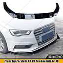 Aerodynamic Front Bumper Splitter Lip, Blade, Chin Spoiler, Body Kit Fit for Audi A3 8V Pre-Facelift 2013-2016 Standard,Gloss Black
