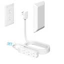 H HUNLEE 5FT Flat Extension Cord Ultra Thin Outlet Concealer with Cord Concealer Kit,Flat Outlet Extender with 3 Outlet Power Strip,Universal Size Flat Plug Power Strip for Home,ETL Listed,White