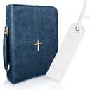 Bible Case, Vibrant & Inspiring Bible Cover, with Romans 8:31 Bookmark, Blue Bible Cover Case for Women or Men, Elegant Bible Bag, Durable PU Leather Book Cover