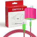 TPC 60W Charger for Nintendo Switch 2, 20V 3A AC Adapter Fast Charging with 6.6FT Braided USB-C Cord, Compatible with Switch 1, Lite, OLED, Steam Deck, Support 4K TV Mode (Magenta & Green)