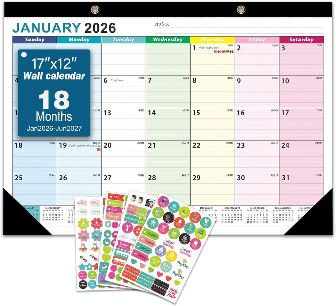 DESEN 2026-2027 Desk Calendar - Covers Jan 2026-Jun 2027, 17"x12" Large Size | PET Waterproof Erasable 1st Page, Daily Countdown & Holidays | 4 Creative Stickers | Home Office School Teacher Gift