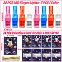 28 Pack Valentiens Day Gifts for Kids Classroom, Valentines Day Cards with LED Finger Lights for Kids School, Valentines Light Up Toys for Kids Class Exchange Gifts Valentines Party Favors Boys Girls