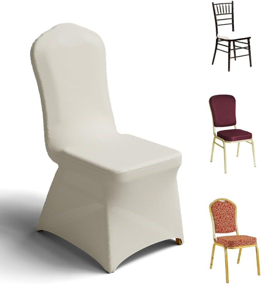 Trlyc 100 Pcs Spandex Chair Covers for Dining Chairs Stretch Polyester Dining Chairs Slipcovers for Wedding Party Decor Banquet Flat-Front Chair Cover (Ivory)
