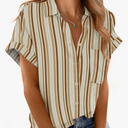 Mintreus Short Sleeve Shirts for Women V Neck Loose Collared Button Down Shirt Casual Summer Tops with Pockets Beach Blouse Xs