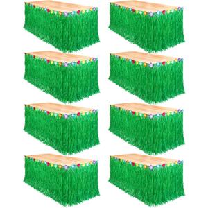 Fovths 8 Pack Luau Grass Table Skirt Natural 9 Feet x 29.5 Inch Hawaiian Table Skirt for Tropical Hawaiian Party Decorations Luau Party Costume Party, Green