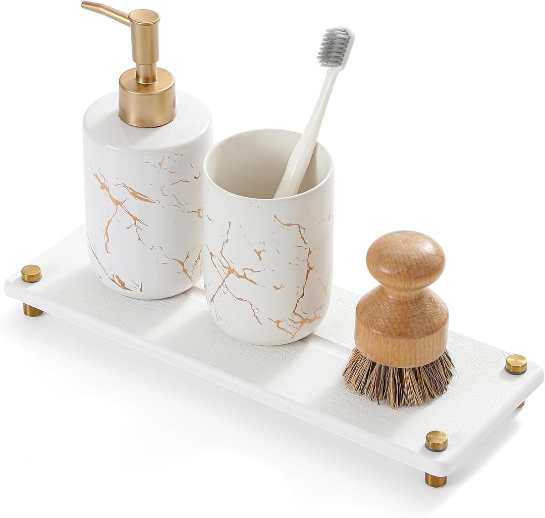 White Gold Dish Drying Rack Tray, Water Absorbing Stone Sink Caddy Kitchen Sink Organizer, Diatomite Bathroom Counter Faucet Mat Coaster, Soap Riser Dispenser Sponge Holder, White 12.5" x 4.5"