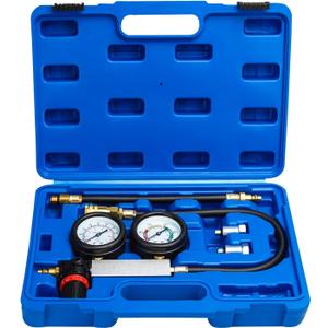 Handor Cylinder Leak Down Tester Kit Dual Pressure Gauges Engine Compression Leakdown Detector Leakage Test Set for Gasoline Engine Leak Detection Tester Kit Piston Ring Valve Head Gaskett (Blue)