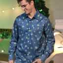 Arvilhill Mens St Patrick's Button Shamrock Clover Printed Long Sleeve Shirt (S-3XL) (Blue, XXXL)