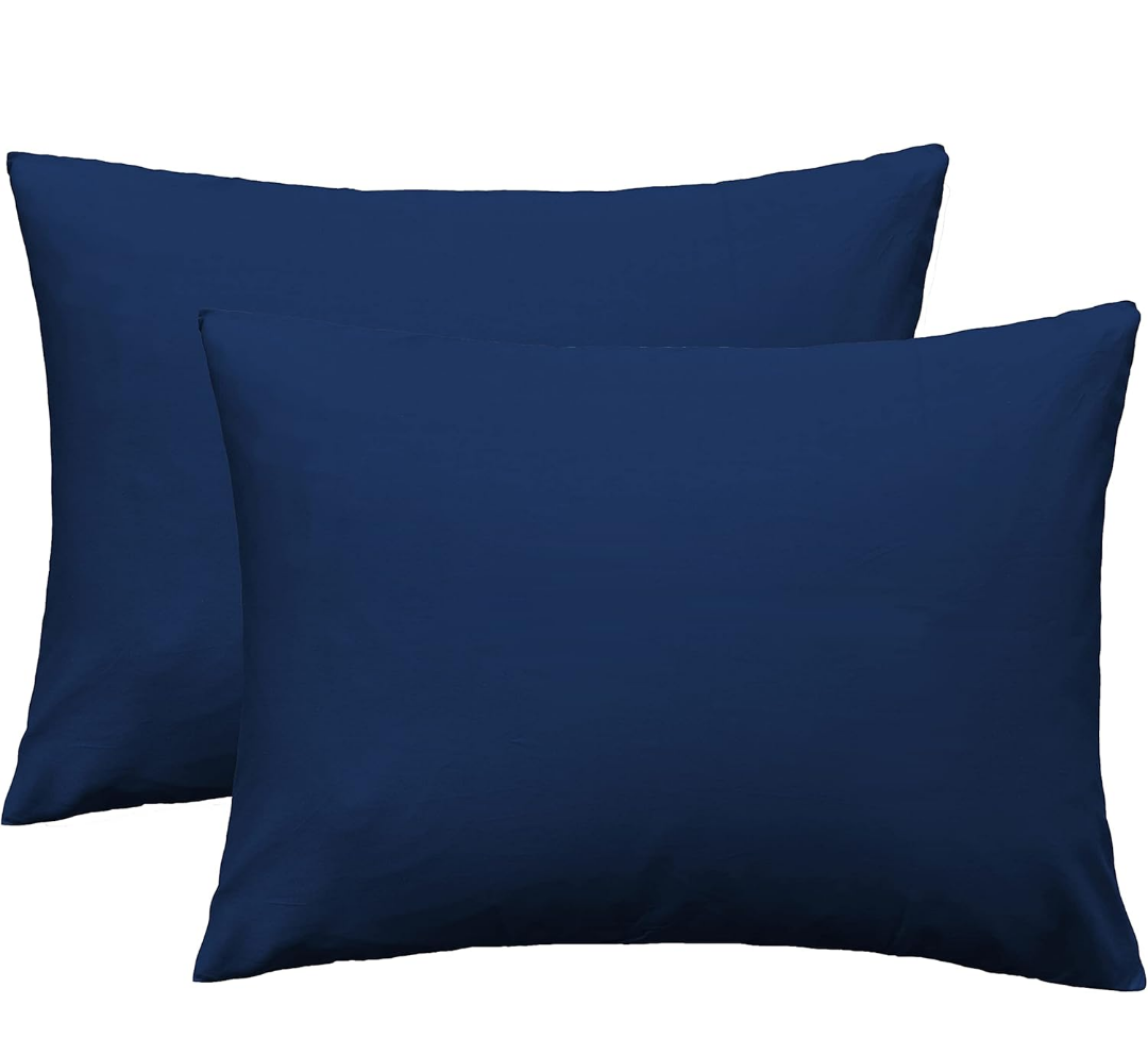 iMaylex Soft 100% Egyptian Cotton Zipper Pillow Case, Cozy and Lightweight Pillowcase, Set of 2, Navy Blue, Standard, 20" x 26"