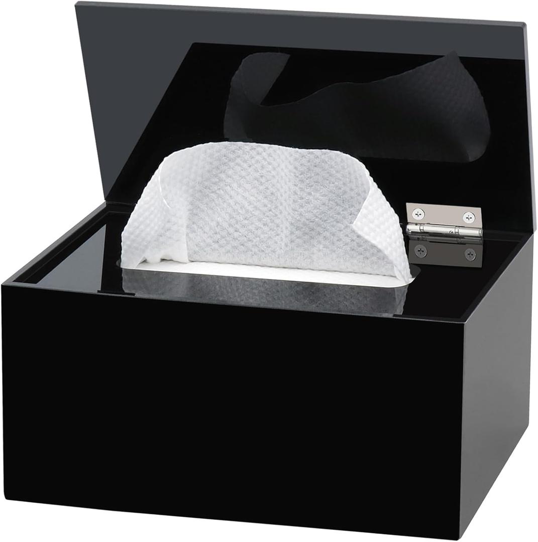 Wipes Holder Container Refillable, Acrylic Dispenser Box for Disposable Wipes, Rectangle Disposable Face Towels, Black