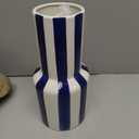 Deco 79 Ceramic Decorative Vase Round Centerpiece Vase with Blue Vertical Stripes, Flower Vase for Home Decoration 5" x 5" x 11", White