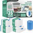 Cozy Essential 35 Pack Vacuum Storage Bags with Portable Rechargeable Wireless Portable Electric Pump, Vacuum Seal Space Saver Bags for Clothing, Pillows, Blanket, Bedding, Comforters
